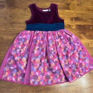 Matilda Jane paint by numbers Miss Fancy pink Maroon navy dress velour size 4